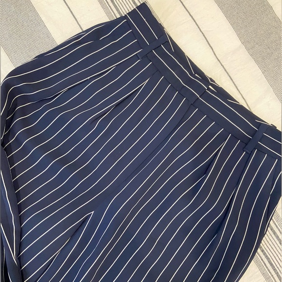 Babaton, wide legged, cropped and pleated blue pin striped pant - Picture 2 of 7